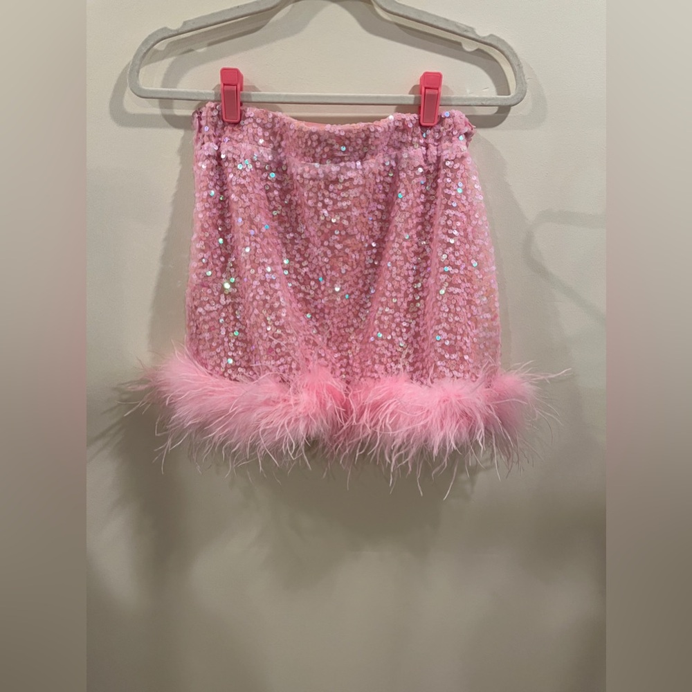 Judith March Glittering Pink Feather Mini Skirt